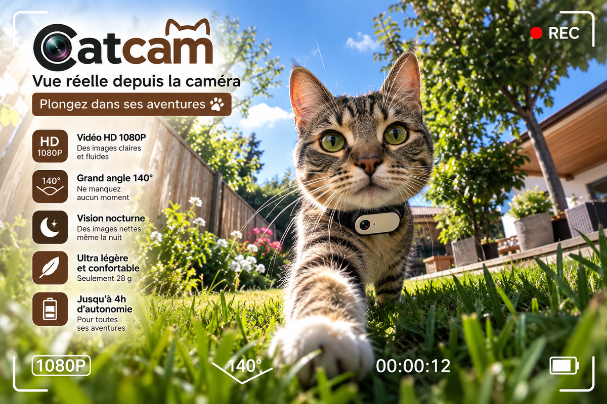 CatCam caméra portable pour chat avec fixation sur collier