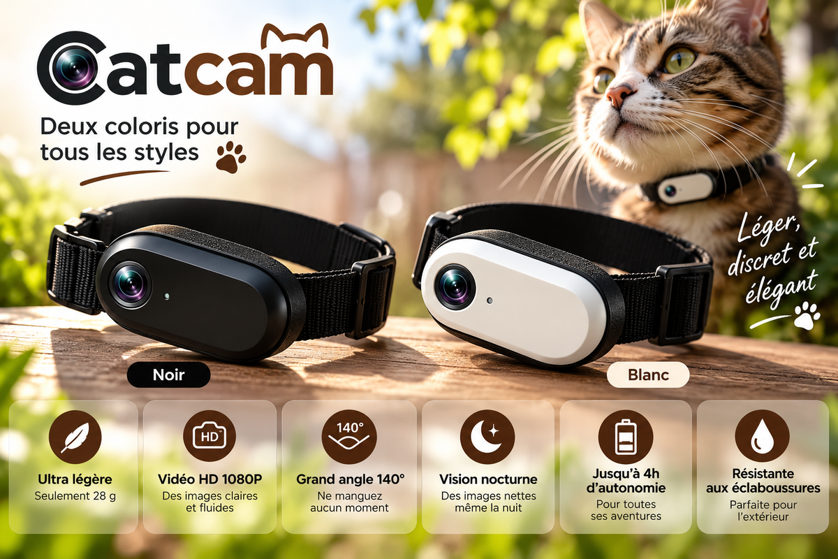 CatCam caméra HD 1080P fixée au collier d’un chat